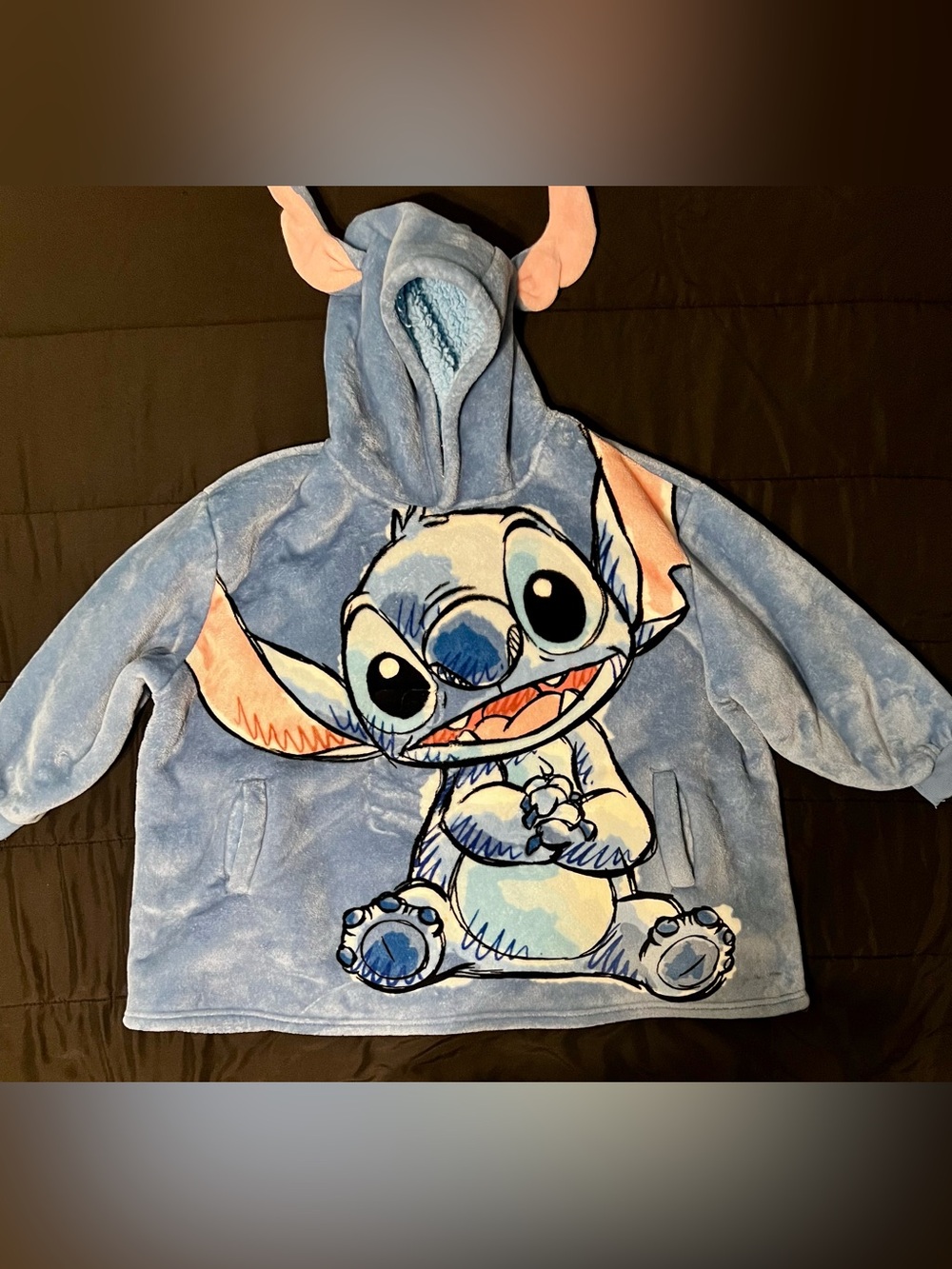 Disney Boy or Girl  Blue Stitch Plush Wearable Blanket Hoodie for Kids